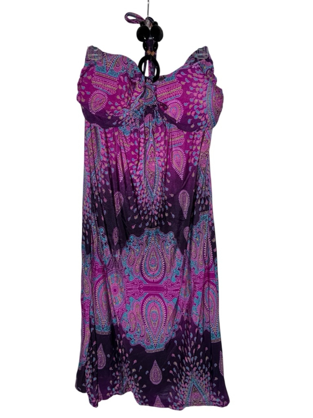 Xoxo Vibrant Purple Paisley Halter Top with Beaded Ring
